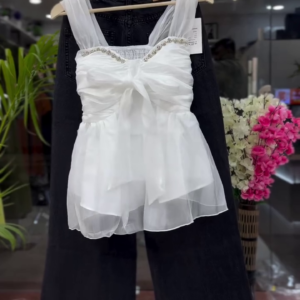 Chic White Party Top with Denim Combo