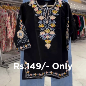 Trendy Embroidered Kurti with Denim