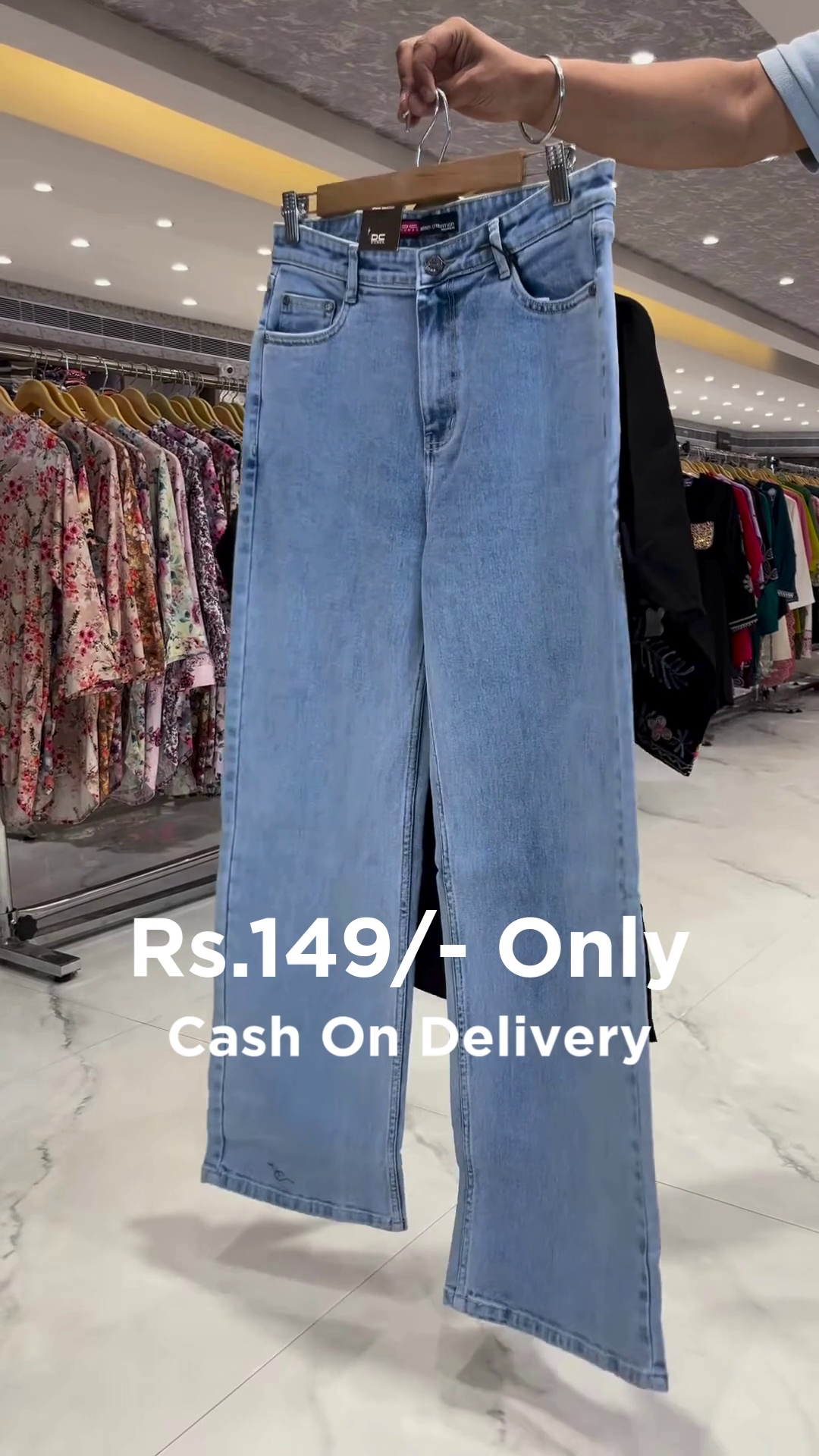 Trendy Embroidered Kurti with Denim - Image 3