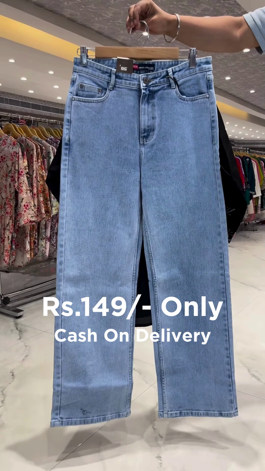 Trendy Embroidered Kurti with Denim - Image 2